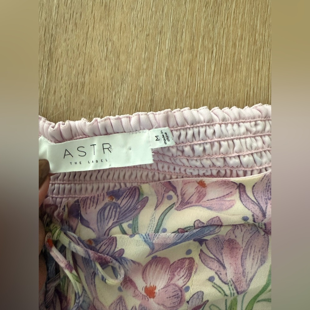 Astr Floral Puff-Sleeve Midi Dress in Pink and Lavender - Picture 3 of 5